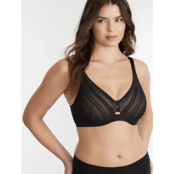NWT Spanx Low Profile Illusion Lace Minimizer Bra Size 34G Black Champagne - Picture 7 of 11